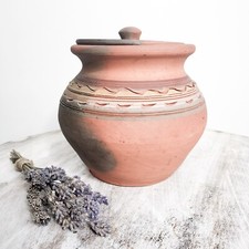 Navajo Terracotta Jar Vintage Native American Patterned Tooled Ombre Lidded 5"