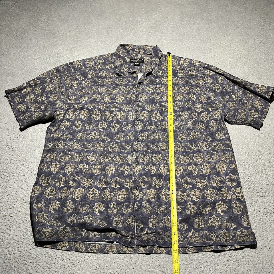 Camisa De Colección Eddie Bauer Para Hombres XL Mezcla de Lino Estampado Floral Campamento Hawaiano Foto 2 de 4