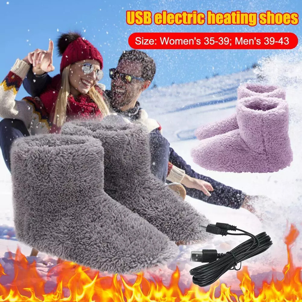 Women Men Rechargeable Foot Warmer USB Heated Shoes Heated Booties