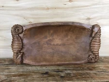 18" Hand Carved Seahorse Wood Handmade Serving Centerpiece Bowl Oblong Coastal