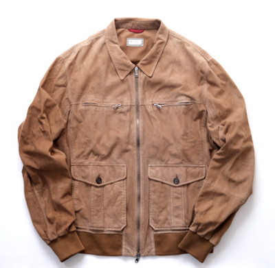 BRUNELLO CUCINELLI Suede Leather Bomber Jacket Tan Men's Size M