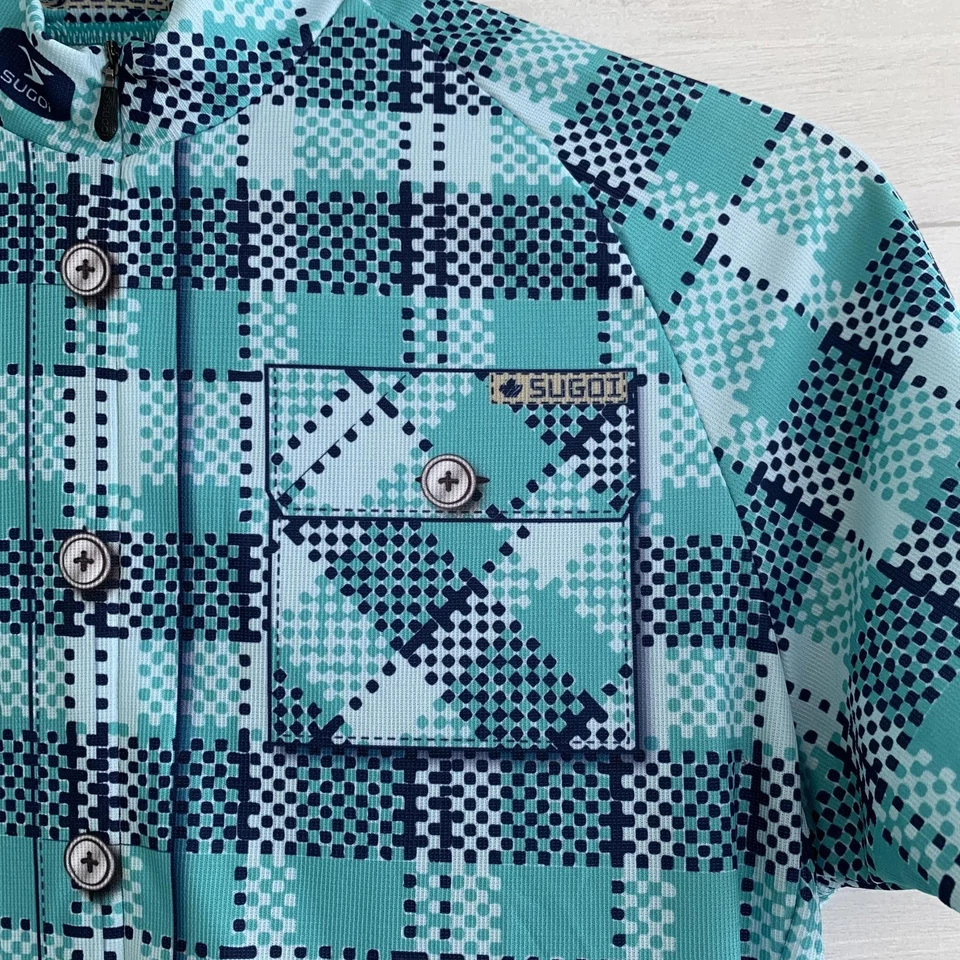 Camiseta Sugoi verde xadrez manga curta 1/2 zíper lenhaneira champanhe atrás, feminina M - Imagem 2 de 4