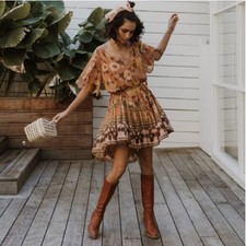 Spell & the Gypsy Collective Buttercup Mini Dress Sunrise Caramel Belted Small