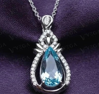 4. ct geschliffener natürlicher Aquamarin & Diamant Anhänger 14k Weißgold mas...