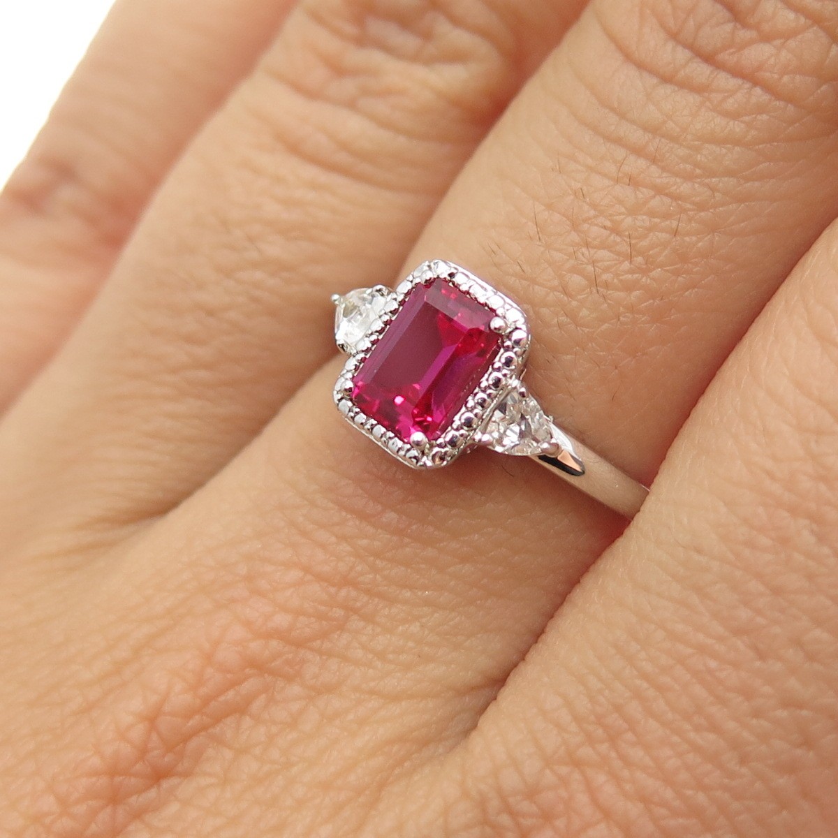 SAI 925 Sterling Silver Lab-Created Ruby & Real W… - image 2