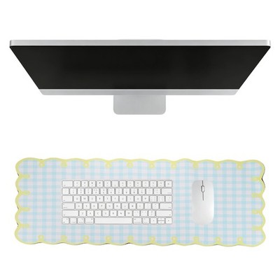 Scalloped Desk Mat, 31.5 x 11.8'' Checkered Large Mouse Pad, Light Yellow-Green