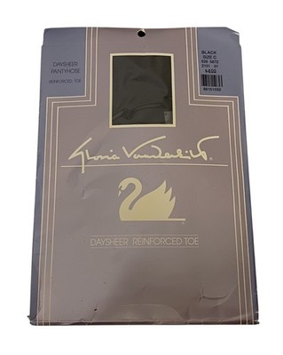 Gloria Vanderbilt Daysheer Pantyhose Black Size C Reinforced Toe Sheer Leg NEW