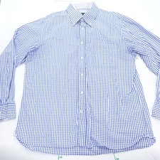 Hart Schaffner Marx Shirt Mens XL White Blue Gingham Check Cotton Button Down