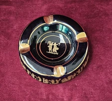 Vintage KE Greece Round Ashtray 5-1/5" Cobalt Blue 24k Gold Handmade