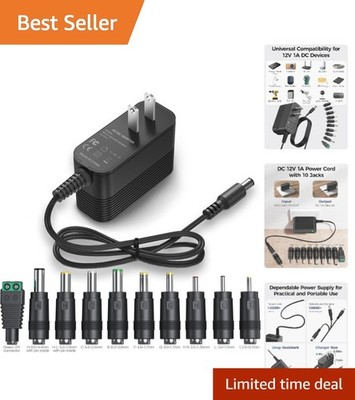 Reliable 12V AC Adapter with 10 Jacks & Safety Features for Electronic Devices