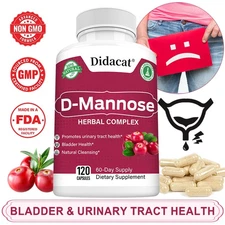 D-Mannose Caps–Urinary Tract Cleanse&Promotes urinary tract Bladder health 120Ct