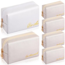6 Pcs PU Leather Bride Makeup Bag Cosmetic Bridesmaid Waterproof Toiletry Tra...