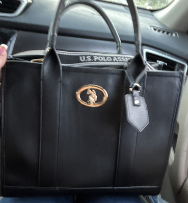 U.S. Polo Assn. Black Tote Bag Gold Hardware Logo Zip Inner Pockets