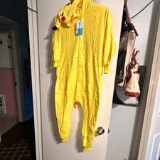 Pikachu Yellow One Piece Hooded PJs or Costume Jumpsuit w/ Tail 8yr old
