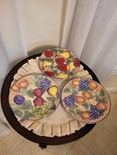 Set Of Three 9 Inch Decorative Plates Fruit Design.