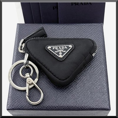 good Prada triangle mini pouch key chain ring nylon | eBay