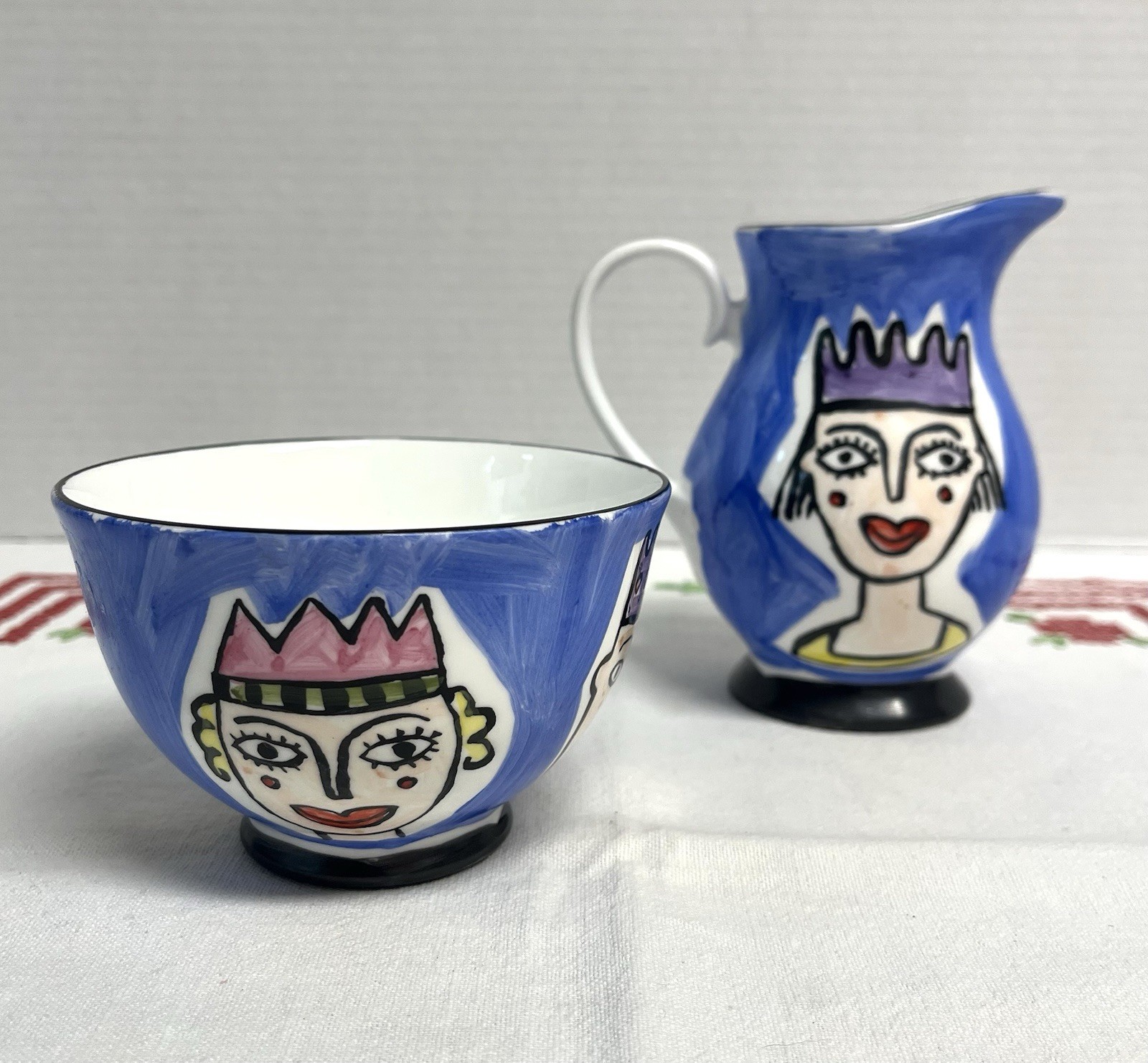 Mac Products Fine Bone China England Hand Painted Whimsical Cream & Open Sugar Set, vintage kitchenware