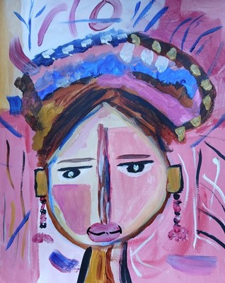 Abstract/Expressionism 11x14 Cubic Woman Colorful HandMade Street Art Painting