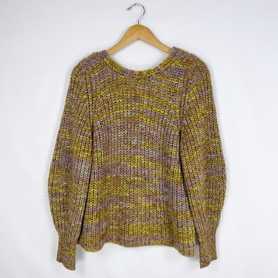 Ba&sh Women's Haili Marled Wool Blend Cardigan Sweater Medium Brown Yellow
