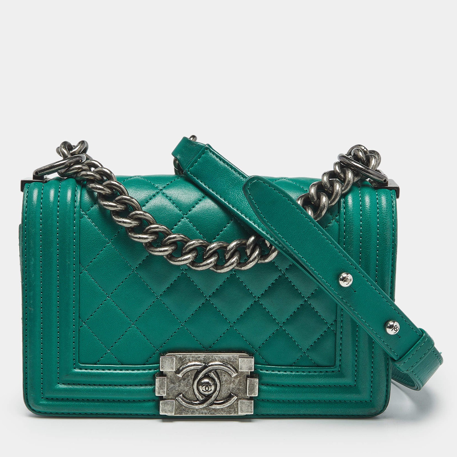 Chanel Green Quilted Leather Small Boy Flap Bag