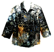 CHICO'S FLORAL ANIMAL PRINT 3/4 SLEEVE ZIP FRONT JACKET WITH POCKETS 3 XL