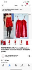 NWT GANNI Ruffle-Trimmed Sequined Crepe Mini Babydoll Dress in Red Sz 40 (US 8)