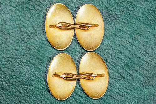 Refined 14K Gold Antique RL Monogram Blue Enamel Cufflinks Estate Jewelry - Picture 14 of 18