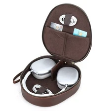 Portable Earphone Leather Case With Leather Wrist Strap For Apple AirPods Max