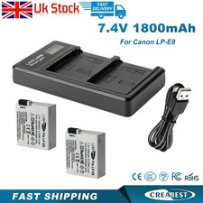 2Pcs Battery &Charger For LP-E8 Canon Rebel T2i T3i T4i T5i EOS 550D 650D 600D