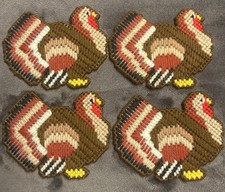 Thanksgiving Tom Turkey, Cross Stitch Coaster Set, Made in the USA Lot Of 4