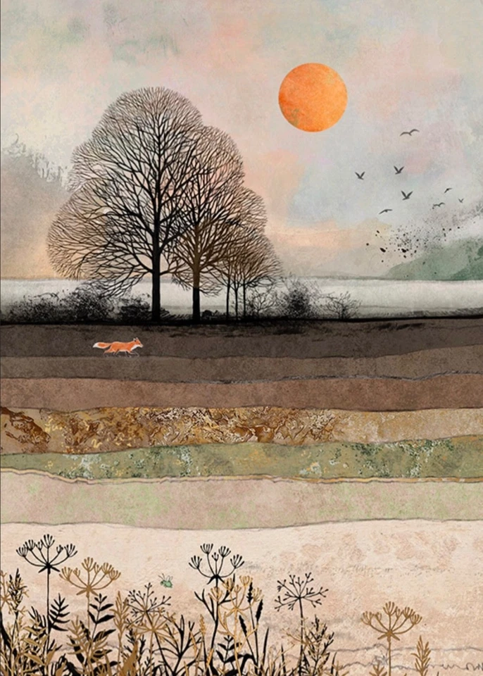 Bug Art Scenics ~ Fox Field ~ Sunset ~Gold Foiled & Embossed Blank Greeting Card