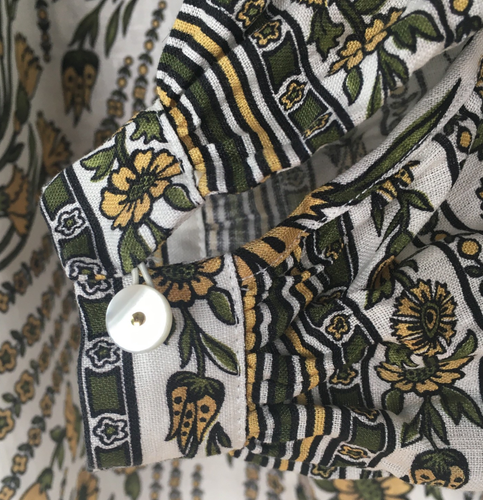 Blusa lino Veronica Barba Ailani bottoni maniche lunghe a sbuffo girasoli vortice - Foto 11 di 17