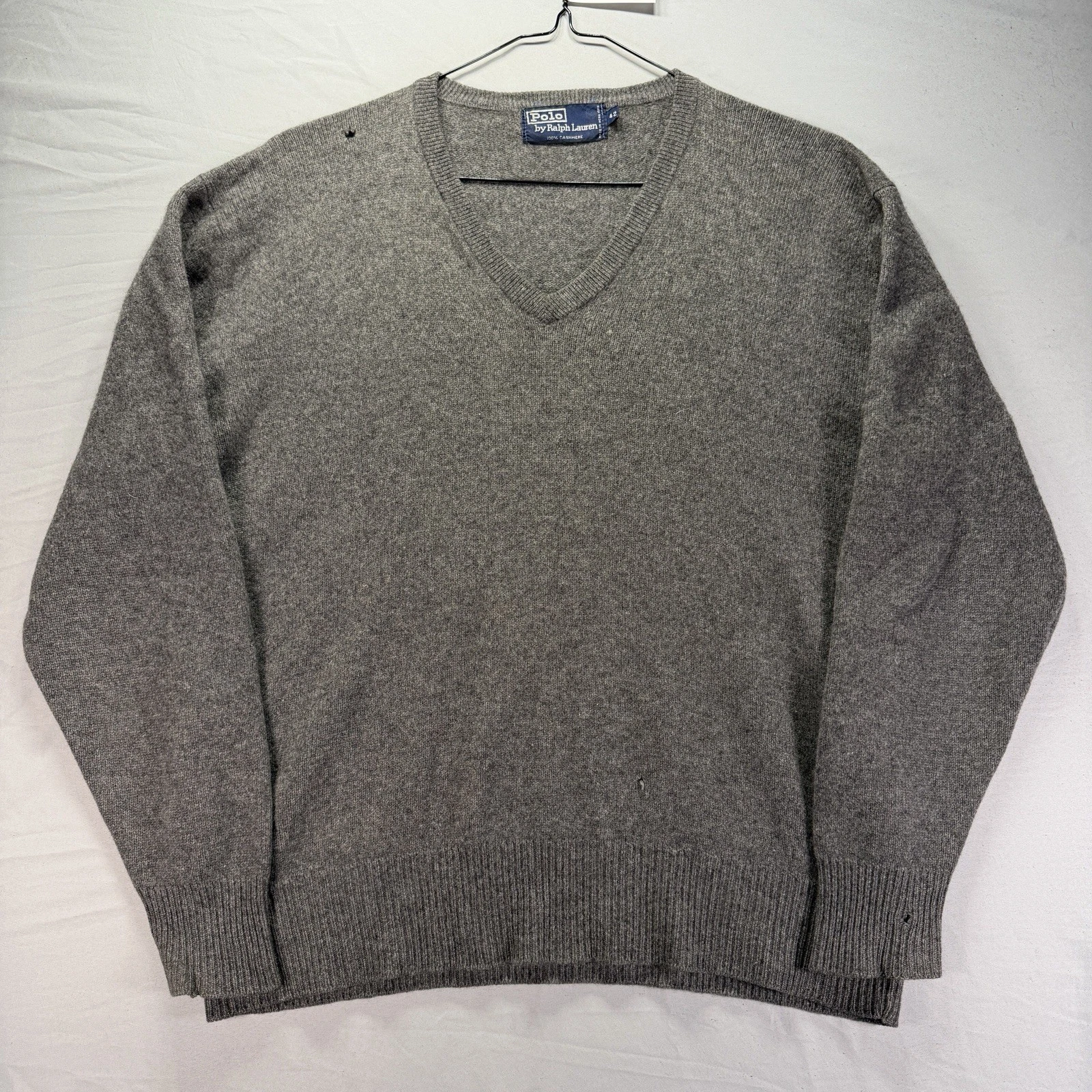 Vintage Polo Ralph Lauren Sweater Men Large 42 Gray Pure Cashmere Soft Hong Kong
