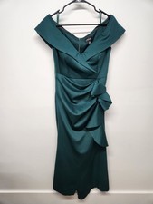 Xscape Women's Long Off Shoulder Sweetheart Neck Side Ruffle Gown, Sz 14P Hunter