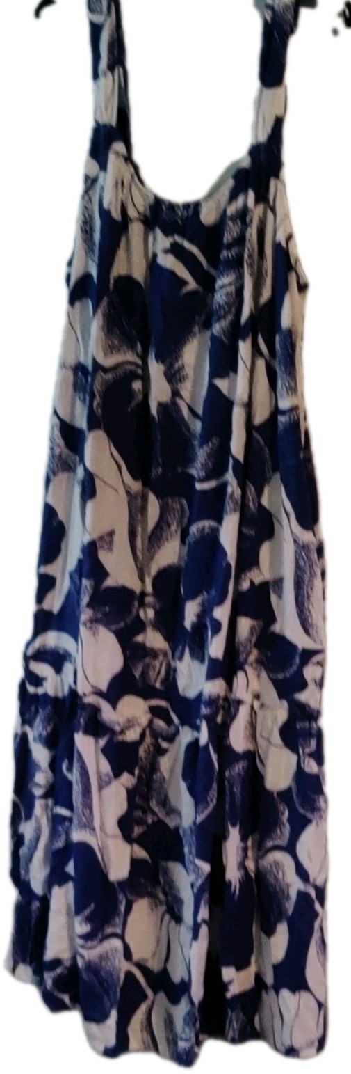 Wonderly Sundress Blue White Floral Scoop Neck Midi 3X Plus Sleeveless Women's-image
