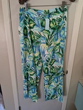 Blue Sol Sz. L Wide Leg Tropical Leaves Green/Blue Leisure Pants NWT