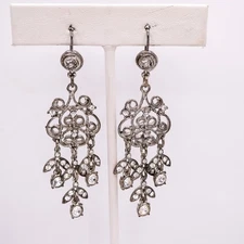 Vintage Rhinestone Chandelier Romantic Silver Drop Dangle 2.7" Earrings 