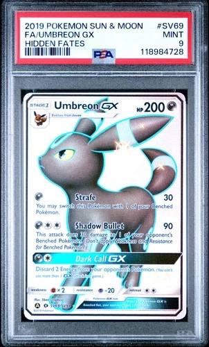 2019 POKEMON SUN & MOON HIDDEN FATES #SV69 FULL ART/UMBREON GX PSA 9