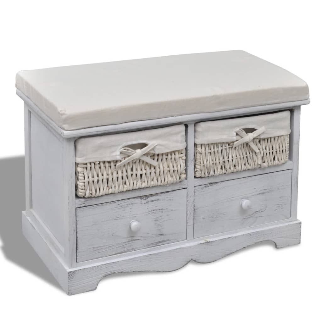 Banquette de rangement blanc Helloshop26 en bois de paulownia noble