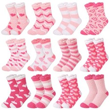 12 Pairs Womens Valentines Day Fuzzy Socks Warm Cozy Soft Heart Slipper