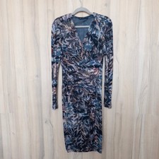 Peruvian Connection Womens Shadow Vine Dress Size S Long Sleeve Ruched Midi