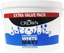 Crown Matt Emulsion Paint Pure Brilliant White 7.5L for Walls & Ceilings 2.62 per litre