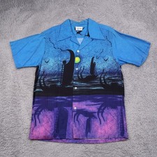 Camisa Hawaiana Liberty House De Colección Veleros Puesta de Sol Tela de Corteza Cuello Lazo Años 70