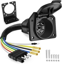 4-Way Flat to 7-Way Round RV Blade Trailer Adapter Plug with Mounting Bracket