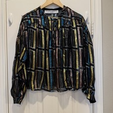 Iro Clari Metallic Silk Blouse Women s 2 Blac...