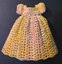 Crochet Dress for 8" Inch Mignonette, Kestner Or All Bisque Doll Pink Yellow