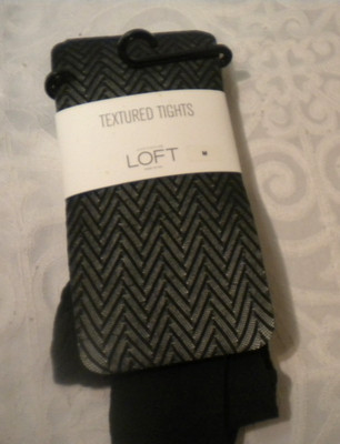 ANN TAYLOR LOFT TEXTURED PANTYHOSE TIGHTS SZ M HERRINGBONE PATTERN BLACK BOX22