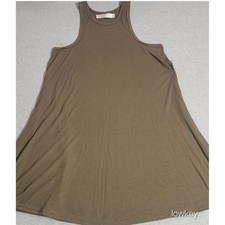 Free People Beach Ribbed Trapeze Tank Mini Dress Olive Green High Neck Large