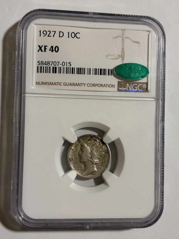 1927-D Mercury Dime NGC XF40 With CAC