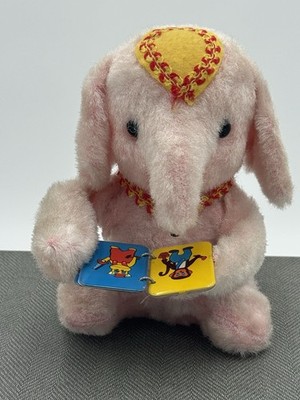 Vintage 1960s Alps Japan Wind-Up Toy Mechanical Reading Elephant Pink 6.5'' VIDEO